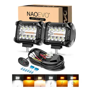 NAOEVO 4 Inch LED Pod Lights, Small LED Light Bar with 2 Leads Wiring Harness, LED Cube Work Lights for Truck Boat ATV UTV, 2 Pcs