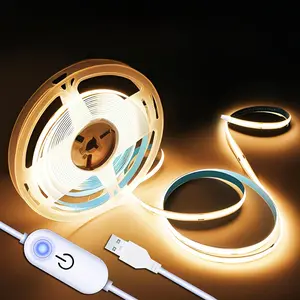 COB LED Strip Lights, Hand scan sensor switch 5V Warm White Flexible LED Lights Strip for Bedroom, LED Rope Lights for Living Room, Shelf, Cabine, Bed, Mirror, Stair, Cabinet, Room