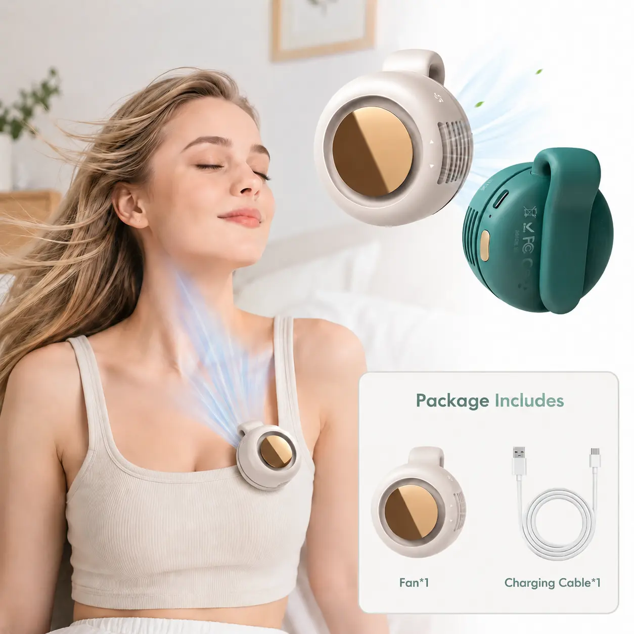 Mini Portable Bladeless Electric Fan - Summervibes Silent 3-Speed Adjustable, Rotating Body, Clip-On/Waist-Mounted, Suitable for Outdoor Travel & Office Use, Summer Gift (Household Appliances), Mini Portable Fan