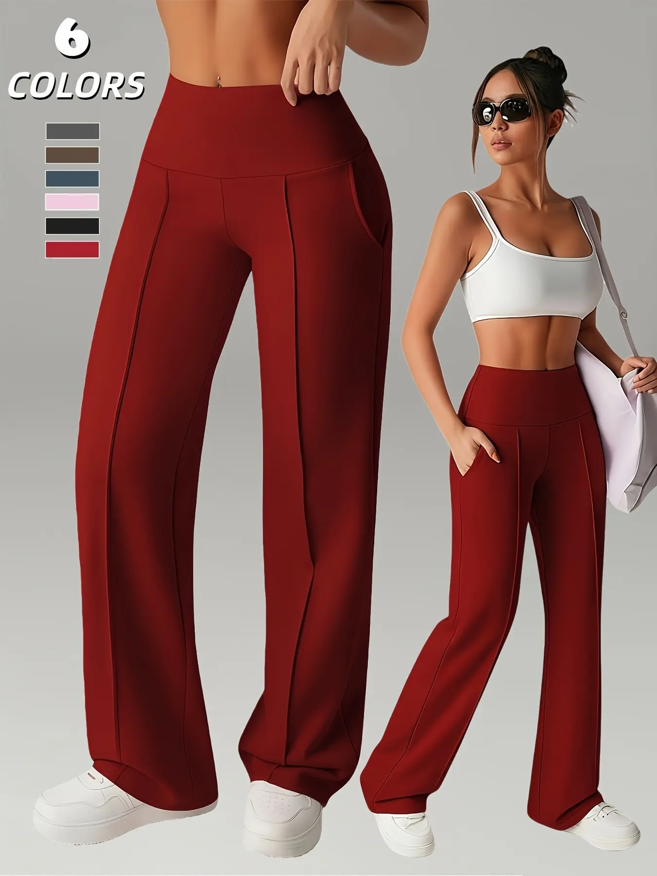 Women's High Waisted Yoga Pants, Stretch High Waist Slim Fit Quick-Dry Workout Bottoms, Casual Plain Design with Pockets, All-Season Wear, Sports Bottoms, Sports Pants Sportswear, High Waist Stretchy