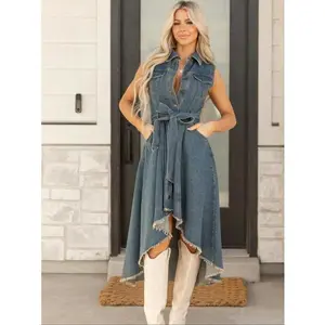 Women’s sleeveless denim dress, summer casual fashion, comfortable and stylish design, perfect for everyday wear GARMENTARY