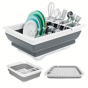 Space-Saving Foldable Dish Drying Rack for Home, RV and Camping Use, Plastic Plate Holder with No Drainage Basin