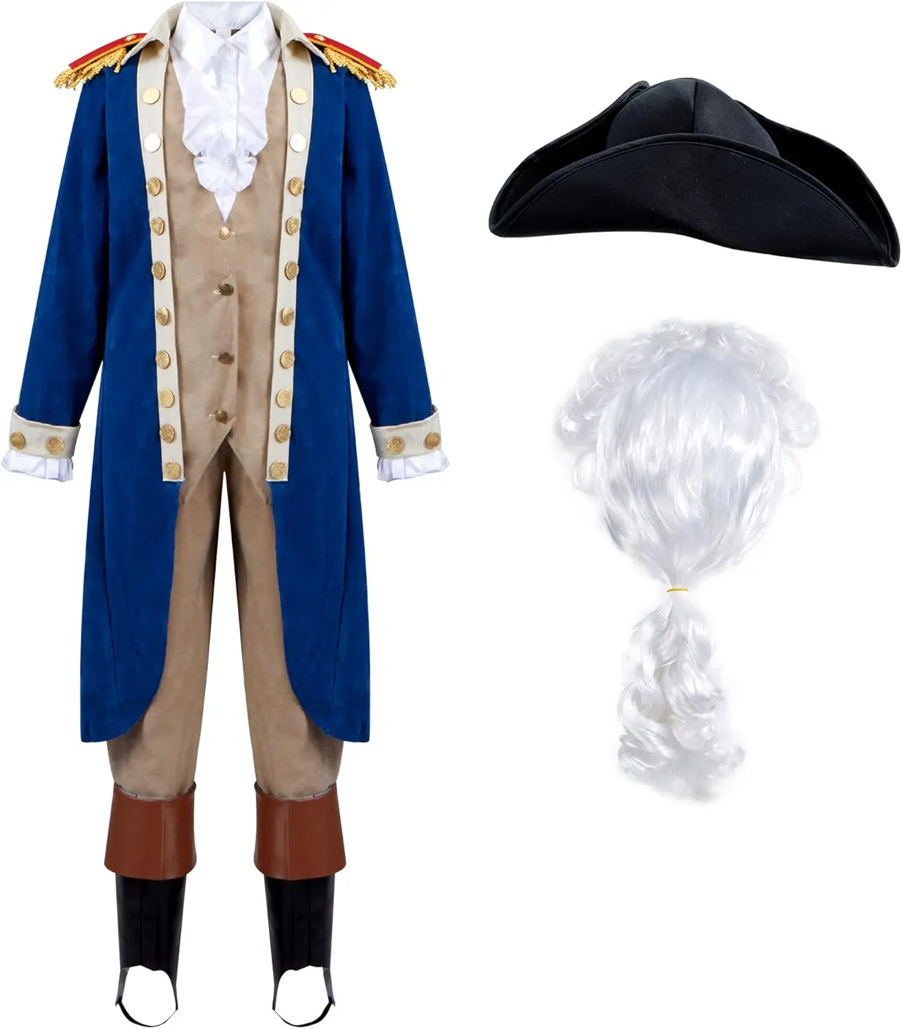 Boys' Colonial George Washington Costume - Kids' Halloween Dress-Up Outfit with Wig, Hat