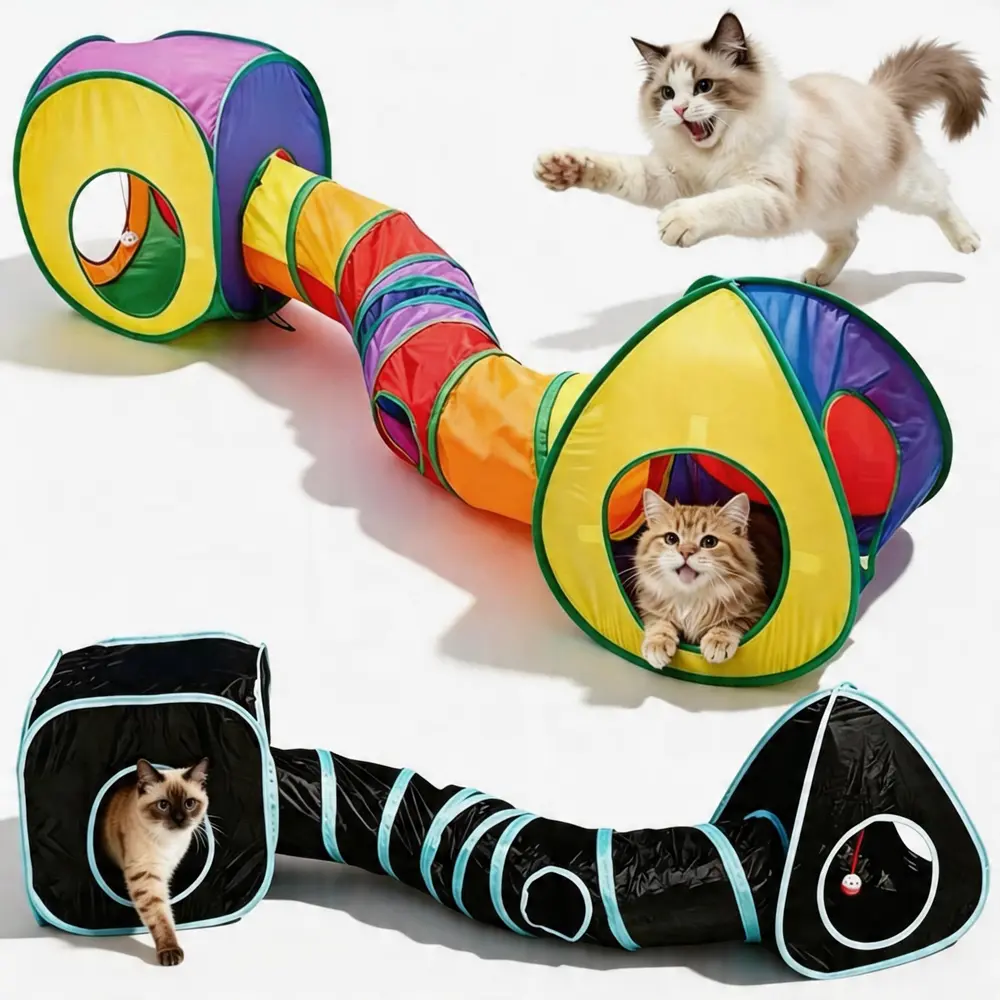 3-in-1 Collapsible Cat Tunnel & Pop-Up Play Tent - Interactive Toy, Exercise Aid with Collapsible Design, Universal Fit for Indoor and Outdoor Use