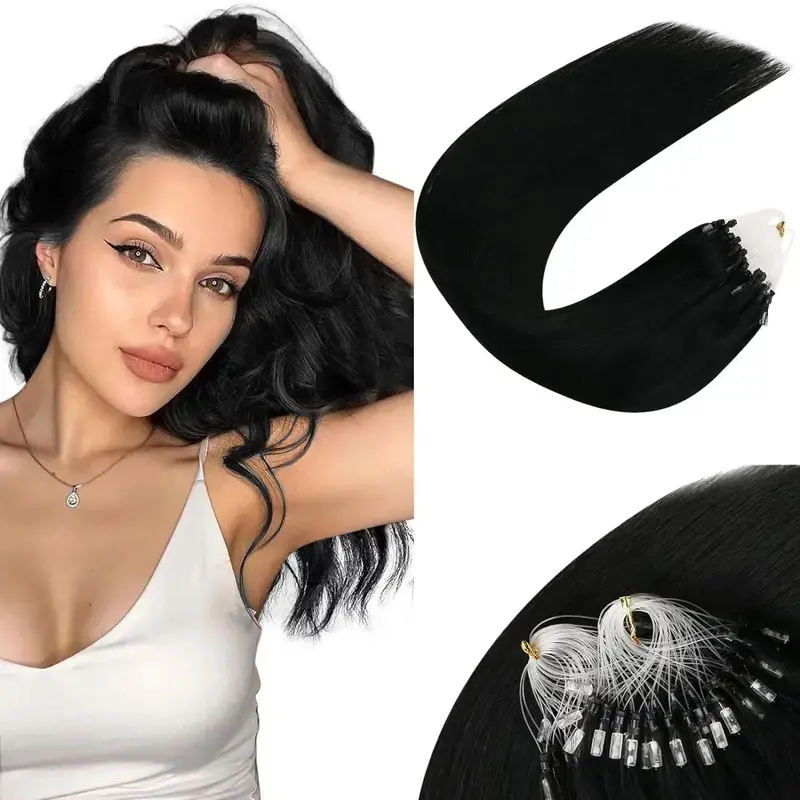 【14inch-24inch】Ve Sunny Micro Ring Human Hair Extensions 55g Micro Link Real Hair Add Volume Thick Hairpieces for Women #TikTokShopBackToSchool