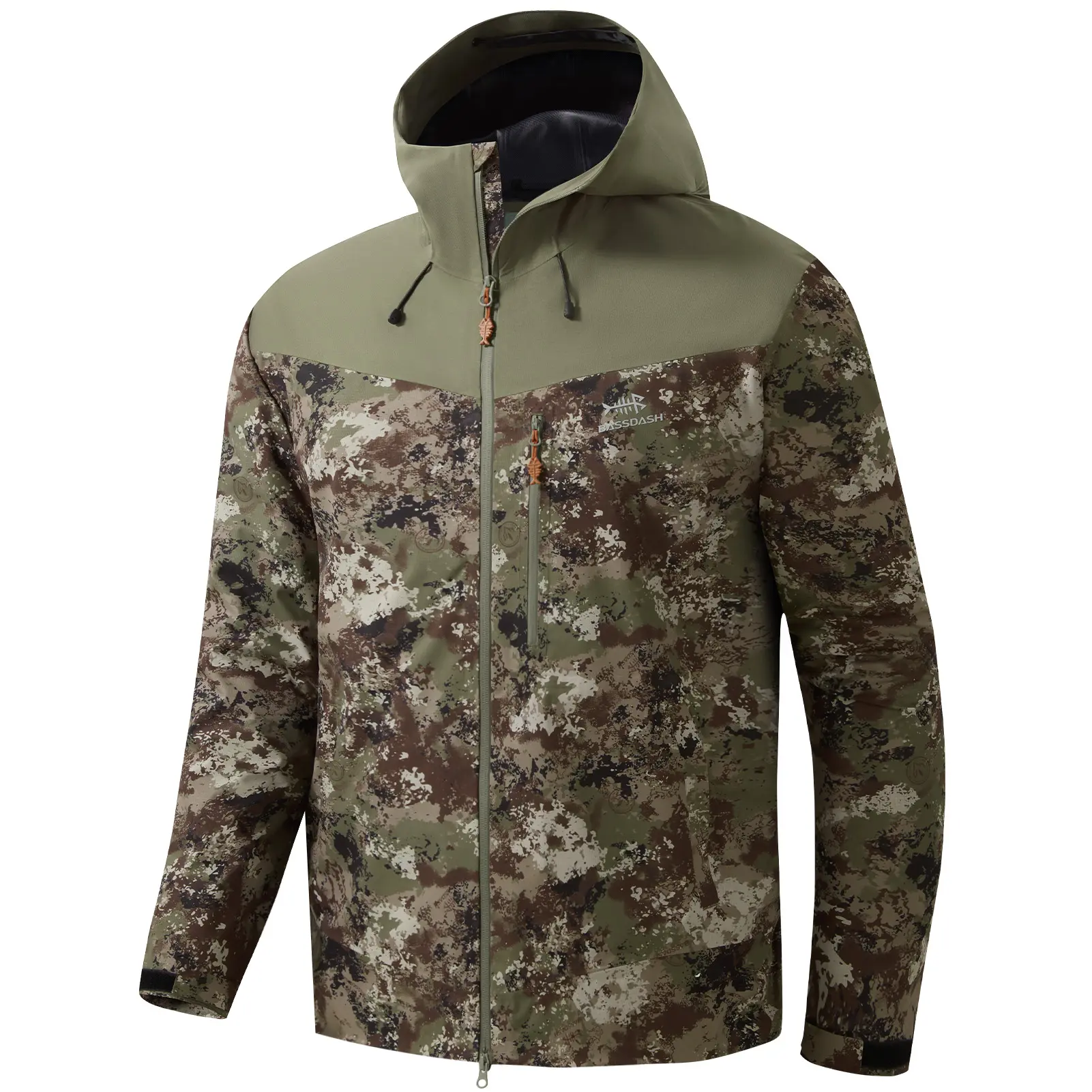 BASSDASH VORTEXIS Male Long Sleeve Rain Jacket, 100% Polyester Weave, Waterproof, Breathable, Ultra Lightweight, Rip-Stop, Packable, Customizable Fit for Fishing, Hiking, All Seasons, Universal Sport, Packedable, Rip-Stop Fabric, Water-Resistant, M, Large