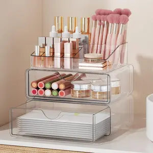 3 Tier Clear Makeup Organizer with Slide Drawers Large Capacity Cosmetic Storage Box for Dresser Bathroom Vanity Transparent Beauty Holder for Lipstick Brushes Skincare Daily Makeup