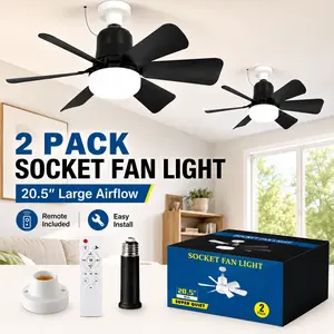 2 Pack 20.5"Socket Ceiling Fan with Light, Stronger Airflow,LED Lighting Fan with Remote Control, Ceiling Fan Light for Bedroom, Garage, Kitchen, Toilet, Ceiling Lights, Ceiling Light Fixture
