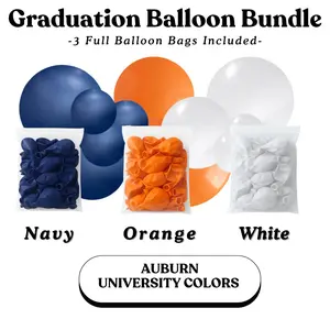 Graduation Balloon Bundle - Auburn University Colors Navy, Orange, White
