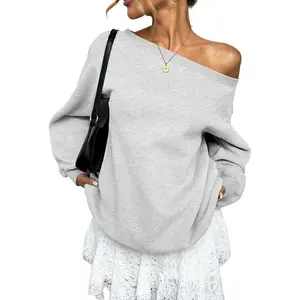 Women’s Fleece-Lined Off-Shoulder Long-Sleeve Pullover Sweatshirt, Oversized Basic Loose Fit, 2025