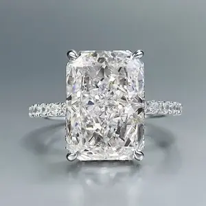 S925 Sterling Silver Ice Flower cut rectangular ring 9*13mm 8A cubic zirconia ring fashion jewelry accessory woman girl promise ring