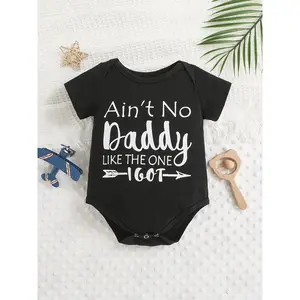 Baby Boy & Girl "Ain't No Daddy Like The One I Got" Cotton Jumpsuit - Short Sleeve, Round Neck, Summer Outdoor Wear, Machine Washable, Perfect for Outdoor