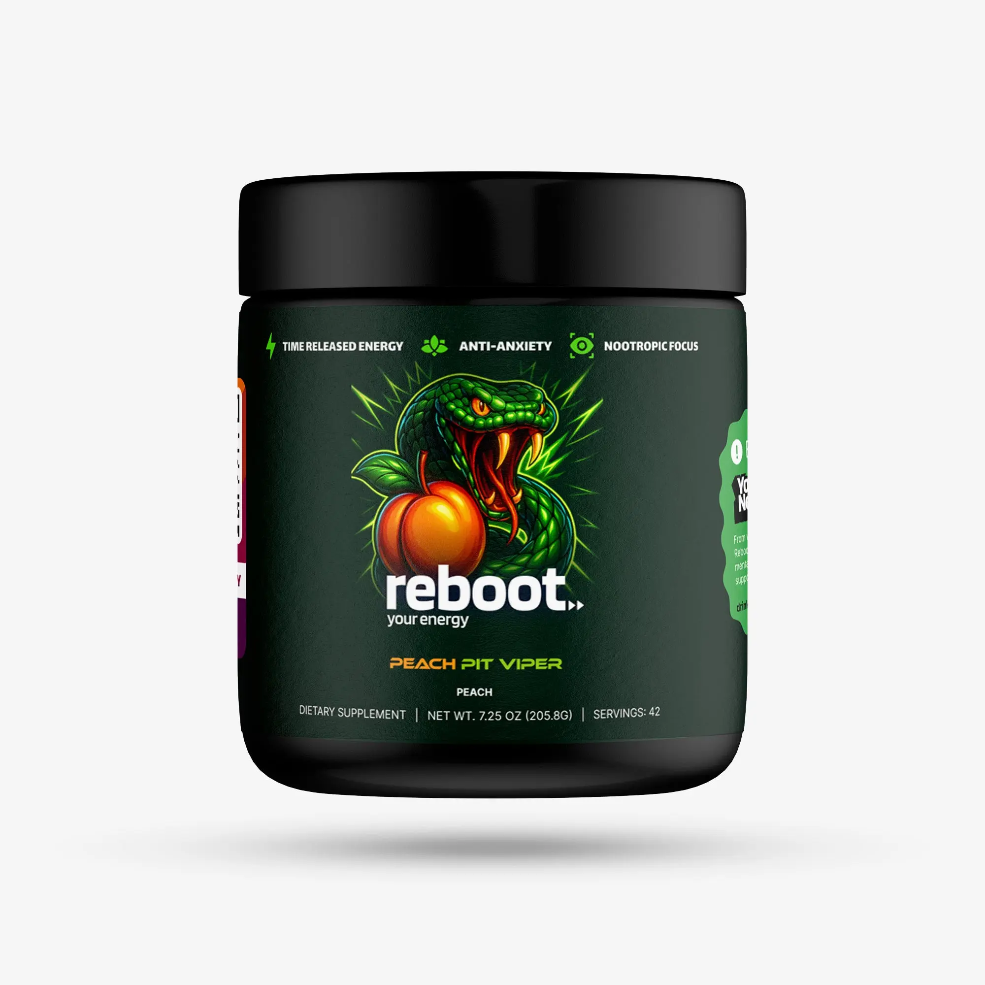 Reboot Peach Pit Viper Energy Drink Powder Mix | Brain & Body Support | 42 Servings