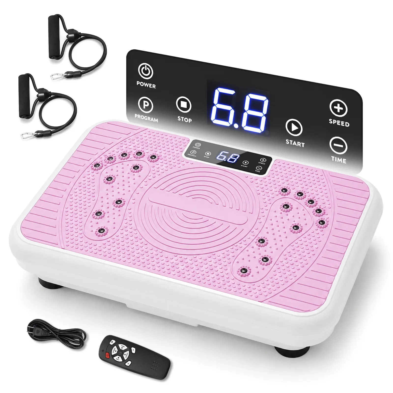1 Whole Body Vibration Plate for Home Workout — 99 Speeds, Remote Control, LED Display, 2 Resistance Bands, Anti-Slip (400 lb)