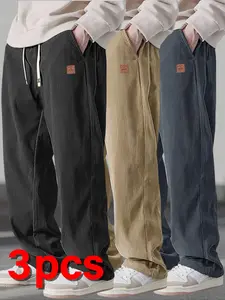 Men's Vintage Corduroy Straight Leg Pants, Drawstring Waist, Loose Fit, Casual Long Pants, Multifunctional Slimming, Breathable Gym Shorts, Workout Bottoms, Athletic Activewear