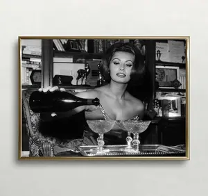 Sophia Loren Martini Print, Vintage Wall Art, Black & White Photography Poster