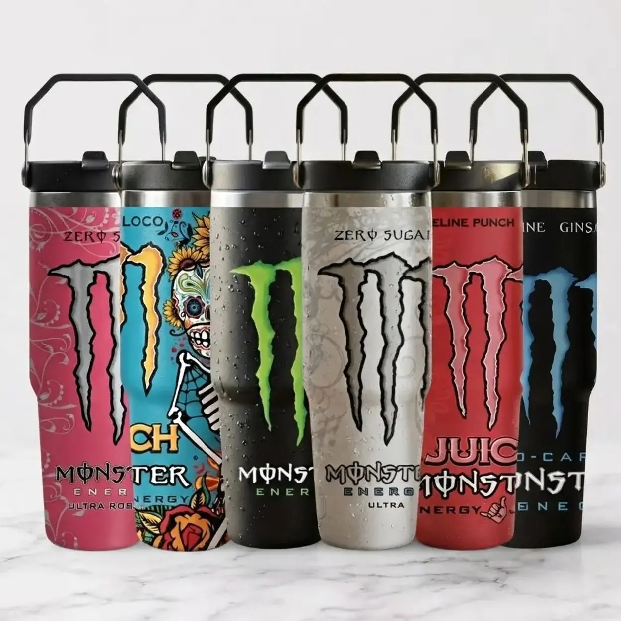Mon.Energy Inspired Tumbler Cup 30oz With Handle & Straw, Stainless Steel Vacuum Insulated Travel Mug for Gym & Gaming