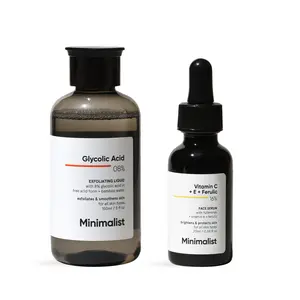 Minimalist Glow Duo Skincare Set - Anti-Aging Glycolic Acid Toner, 16% Vitamin C + E + Ferulic Acid + Ethyl Face Serum
