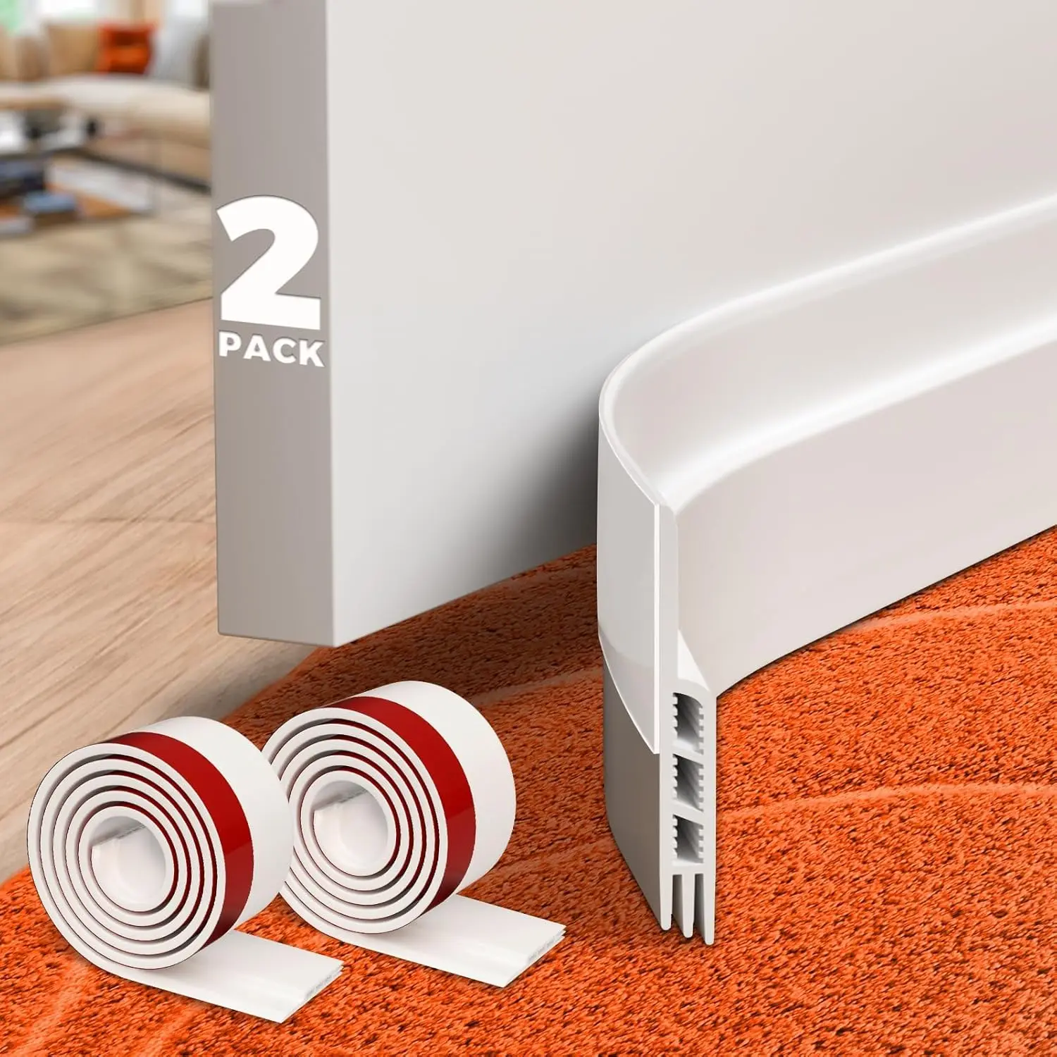 [New Deal] 2-Pack Silicone Adhesive Door Hardware Draft Stopper - Soundproof Insulator, White Under Door Sweep Sheets, Rolls & Strips