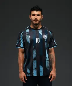 Argentina Blackout Football Jersey Number 10 – Modern Soccer Shirt with Sky Blue Accent Stripes and Performance Fit