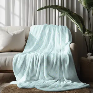 2 Pack Aesthetic Pastel Mint Green Checkered Blanket, 60"x80" Cozy Soft Yellow Star Print Throw Blanket, Lightweight Flannel Blanket for Couch Bed
