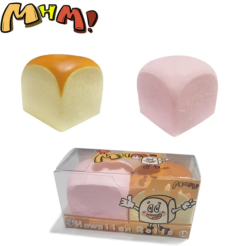 MHM Hawaiian Roll 2-Pack Squishy Set, Slow Rising Soft Foam Sensory Fidget Toy, Cute Food-Themed Gift