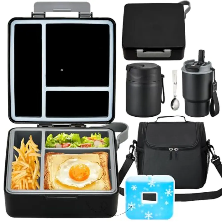 Kids' Portable 4-Piece Premium School Lunch Set - Insulated Lunch Bag, Bento Boxes, Stainless Steel Food Thermos, Water Bottle, Lunch Boxes