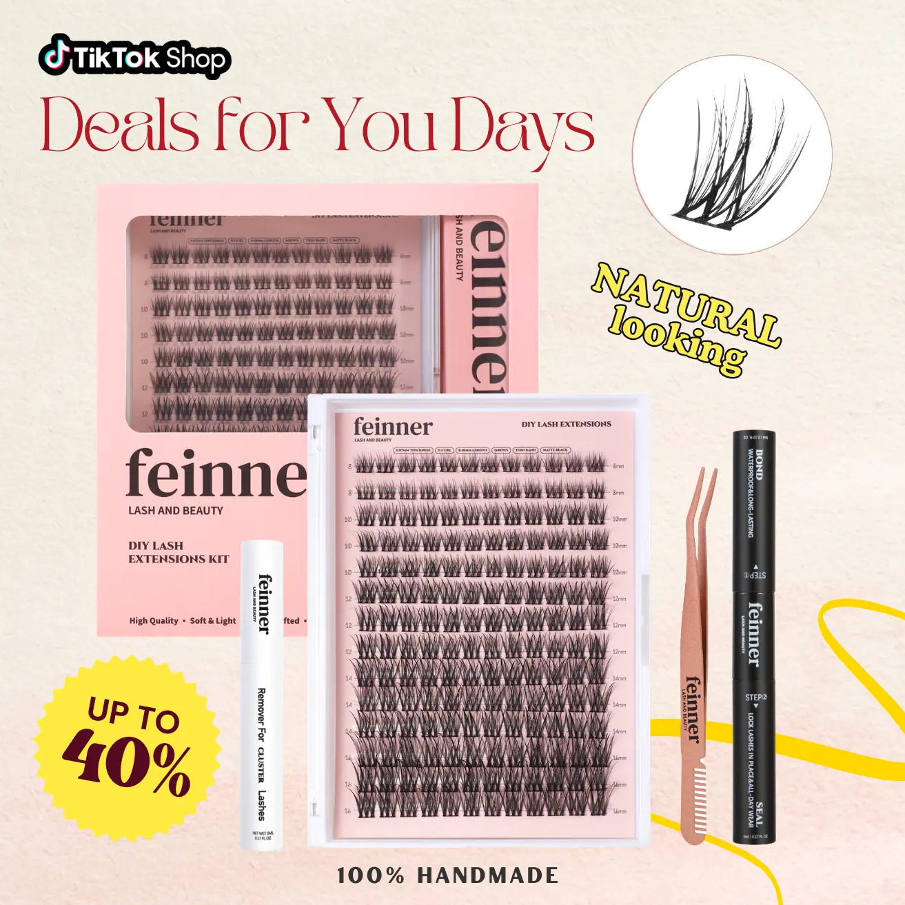 feinner Classic DIY Lash Extension Kit Natural Look Waterproof with Bond Seal Remover Soft D Curl 8-16mm 8-12mm Mix for Beginners Friendly Salon Quality at Home Must-Have Cluster | Multiple options available