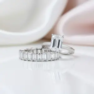 Emerald Cut Solitaire Diamond Option Wedding Ring Set