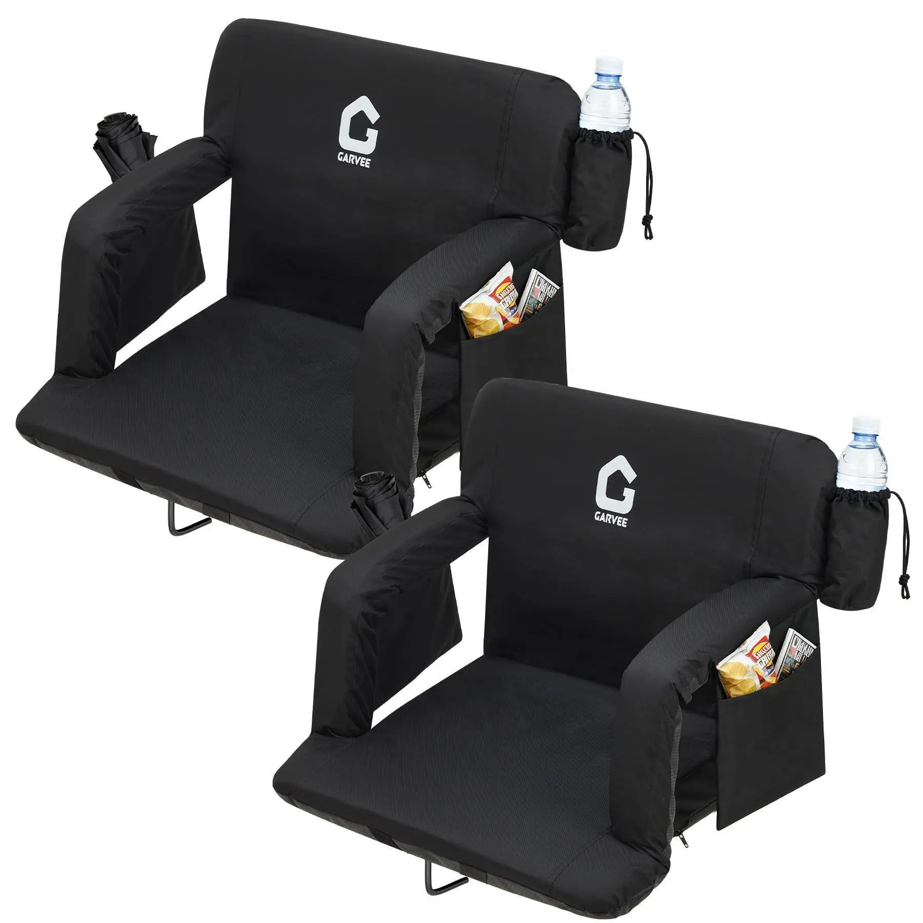Gaomon Extra Wide Folding Bleacher Stadium Chair with Back Support, 6-Position Adjustable Size, Armrests, Cup Holder, Thick Oxford Fabric Cushion, Large Pockets, Easy Folding for Outdoor Sports, Concerts, Folding Chairs