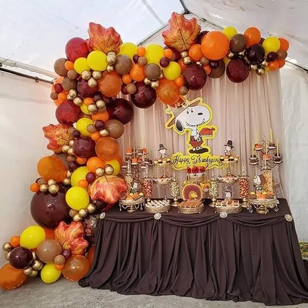 Fall Balloon Arch Garland Kit with 141 Pieces - Burnt Orange Burgundy Brown Yellow Gold Balloons & Maple Leaves for Thanksgiving Friendsgiving Autumn Party Supplies Birthday Baby Shower Decorations