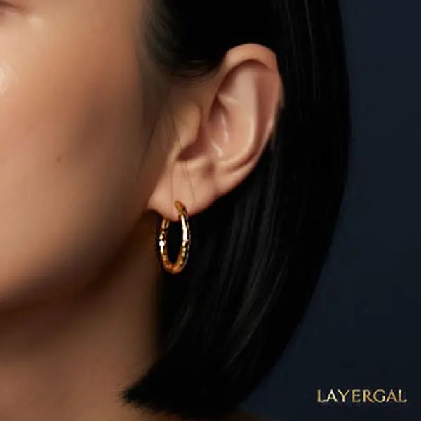 LG050 Embossing Hoop(20/30mm) Earrings