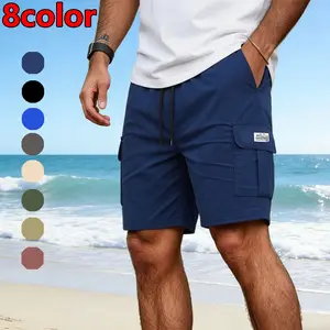 Men’s summer cargo shorts available in  eight colors; multi-pocket design with an adjustable drawstring waist; versatile for outdoor travel and everyday home wear; 5-inch inseam men’s shorts.