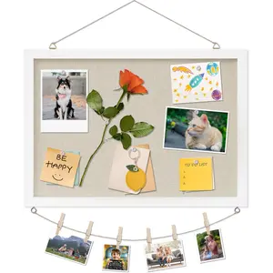 Cork Board with Linen White 17"x12" Hanging Corkboards for Office Home School Message Board or Vision Board Decoration