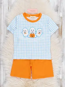 Blue Plaid Embroidered Ghost Pals Outfit