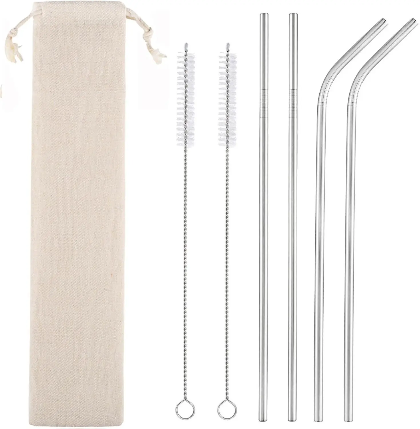 Corrosion Resistant 4-Piece Portable Stainless Steel Straw Set - 10.5'' Reusable Metal Utensils with Cleaning Brushes, Case, for 20oz, 30oz Tumblers, Home Bar Accessories, BBQs, Cocktail Parties