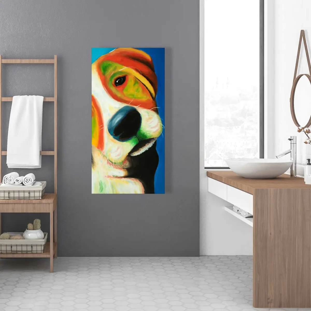 212 MAIN Colorful Beagle Dog Canvas Wall Artwork - 24x48 in Classic Blue Print, Modern Home Decor, Blue Accent Wall Piece, Ideal Pet-Themed Gift for Home Supplies