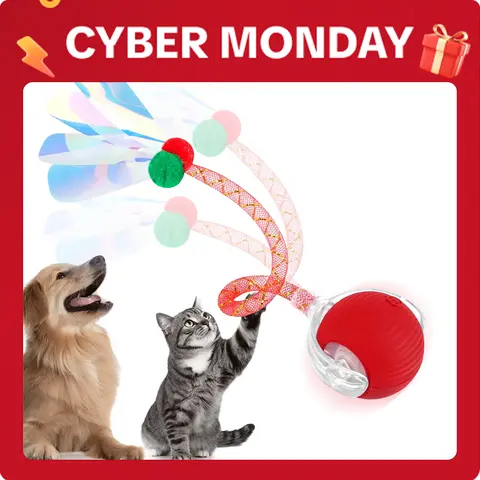 Interactive Cat & Dog Toy Ball with Elastic Mesh Tail Bounce - 3 Adjustable Modes, Blue Light, Boosts Immunity, Easy Wipe Clean, Indoor Accessory for Energetic Kittens, Mischievous & Outgoing Pets Gift