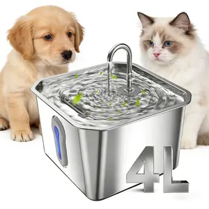 Cat Water Fountain, 4L/135oz Stainless Steel, Visual Water Level Window with LED, Multi-Filtration, Ultra-Quiet Pump, Gift for Pets, Dog Lover