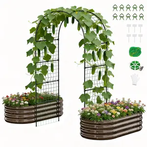 Lilypelle Galvanized Raised Garden Bed Set – 2-in-1 or 3-in-1 Planter Boxes with 71" or 87" Trellis for Climbing Plants, Outdoor Gardening Raised Beds with Climbing Net for Fruits, Vegetables, Flower