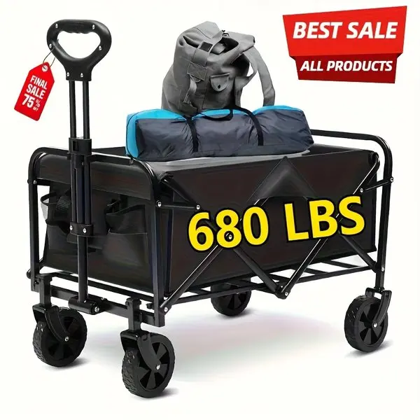 Heavy Duty Folding Utility Cart All Terrain Large Capacity Wagon for Outdoor Gardening Shopping Sports and Equipment Transport