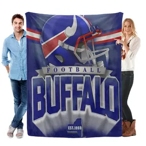 Buffalo Football Fleece Blanket  Lightweight Cozy Throw with Bold "Buffalo" Print  Helmet Design Vintage Style All-Season Home Decor Perfect Gift for Sports Fans  Game Day Enthusiasts Football Room Decor Durable Fabric  60" x 50"