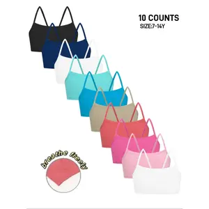 10-Pack Cute Girls’ Bras, Breathable Comfortable Single Layer, Multiple Colors, Casual Sports Bra for Teens, All Seasons, Yoga Bra