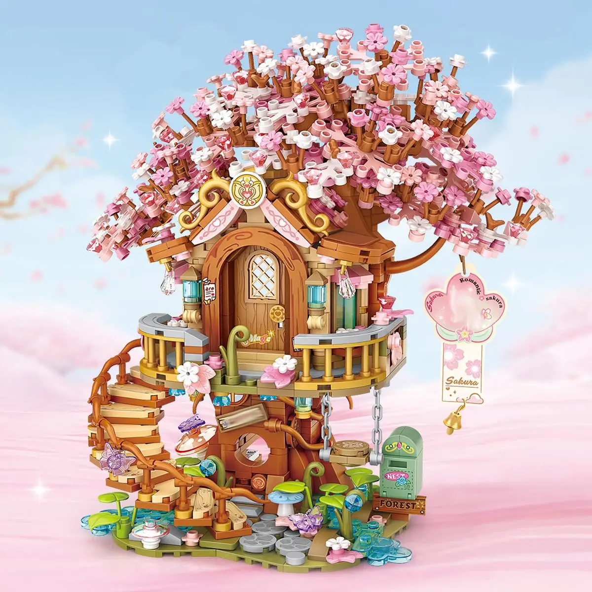 Cherry Blossom Tree House Design Building Blocks, 1149pcs/set Creative Scene Model Building Blocks, Diy Assembly Toy for Girls, Kids Toys, Flower Bric