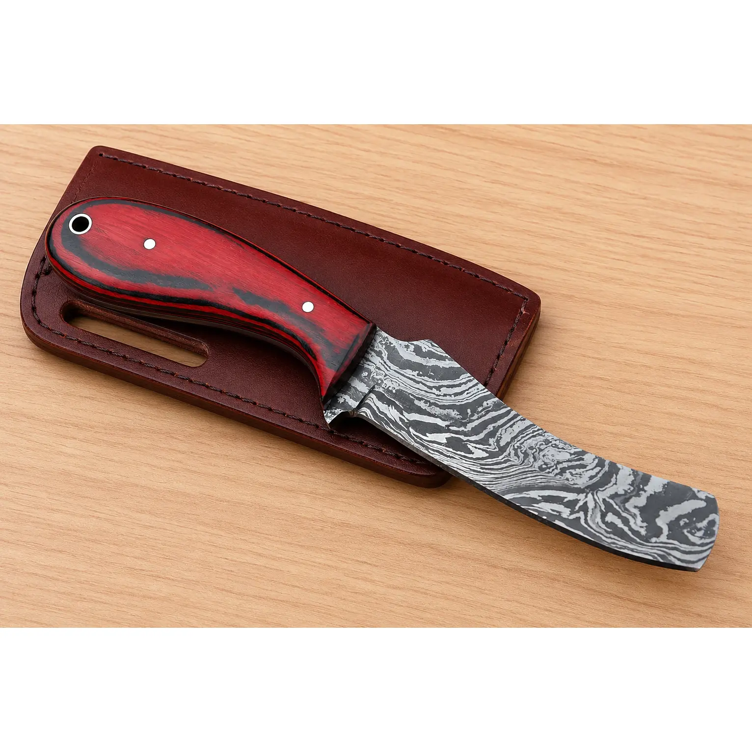 Hand Forged 512-Layer Damascus Steel Knife – Artisan Wood Handle Fixed Blade with Leather Sheath