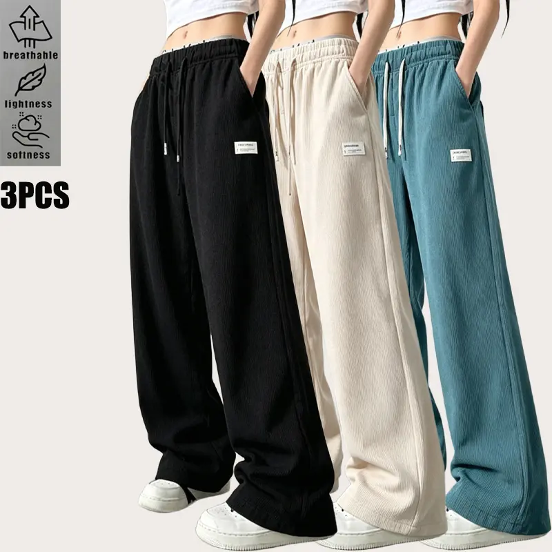 AIbart Women's 3PCS Baggy Oversize Wide Leg Athletic Sweatpants - Breathable, Lightweight, Soft Activewear for Travel (Black, Beige, Teal)