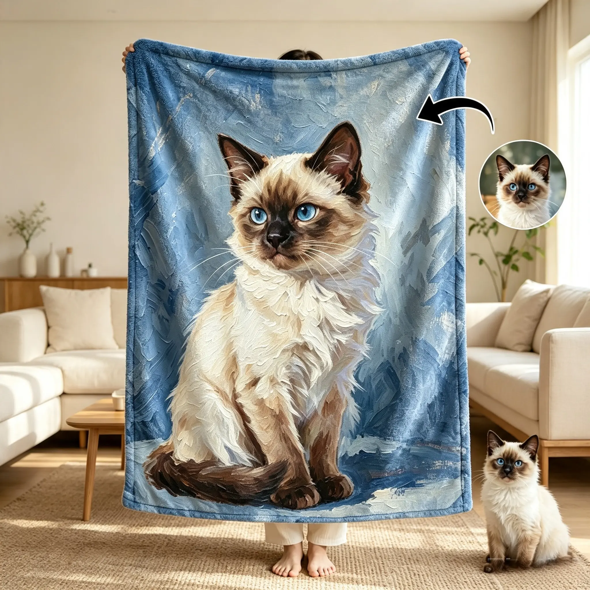 Custom Blanket,Gift for Pet，Personalized Oil Art Pet Photo Blanket Customized With Name, Decorative Home Throw, Ideal Birthday & Pet Memorial Present For Animal Lovers Personalized