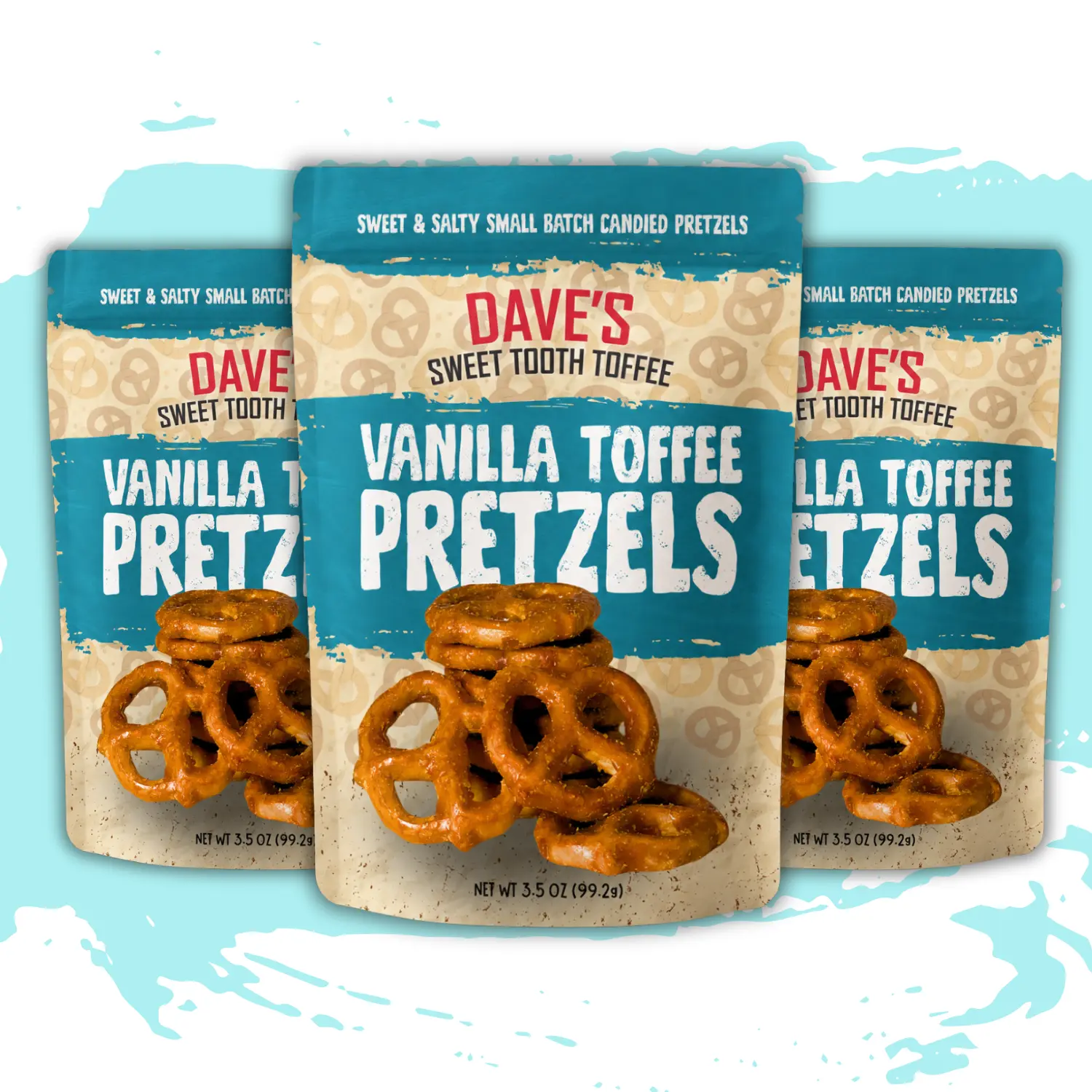 3-Pack Vanilla Toffee-Covered Pretzels - Dave's Sweet Tooth Gourmet Snack Candy 3-Pack Vanilla Toffee-Covered Pretzels - Dave's Sweet Tooth Gourmet Snack Candy