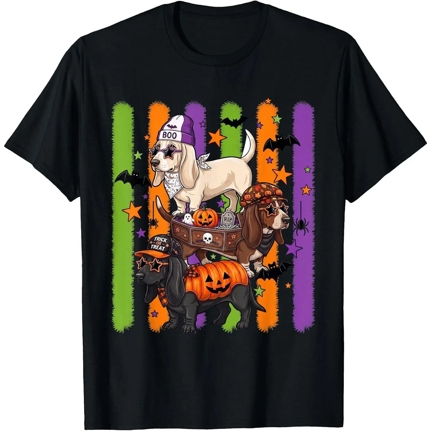Cotton Halloween Basset Hound Dogs Cute Spooky Dog Pumpkin Meme T-Shirt Unisex Clothing Streetwear