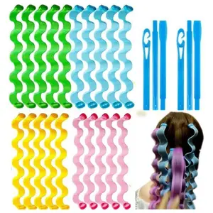 28-piece Wavy Heatless Curler Set, including styling hooks, can create various hairstyles, a perfect Valentine's Day gift for girlfriends, easily achieve perfect hairstyles without heating (45cm, mixed colors) Heatless Hair Curlers Heatless Styling Tools